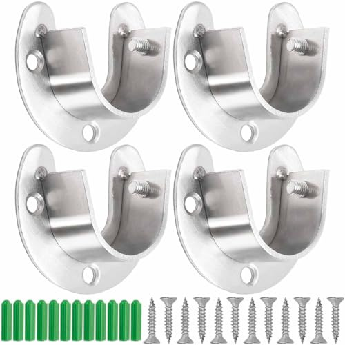 ZEACCT 4 Piezas Soporte Barra Armario Forma U, Soporte Tubo Redondo Acero Inoxidable, Soporte Varilla Brida, Soportes Barra Brida Forma U, para Cortinas Soporte Barra Armario Soporte de Brida (32mm)