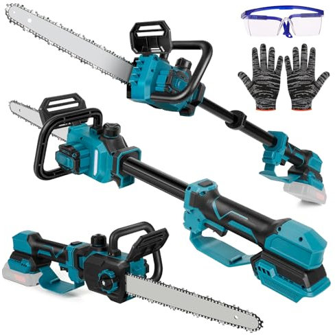 Tronçonneuse électrique de 30,5 cm avec tige télescopique de 30,5 cm, compatible avec Makita 18 V, moteur sans brosse, huile automatique de la chaîne, pour bois de jardin, sécateur, élagueur, coupe du