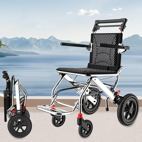 Silla de ruedas plegable ligera para adultos y niños, diseño fácil de viajar, aleación de aluminio, silla de ruedas portátil con freno de mano