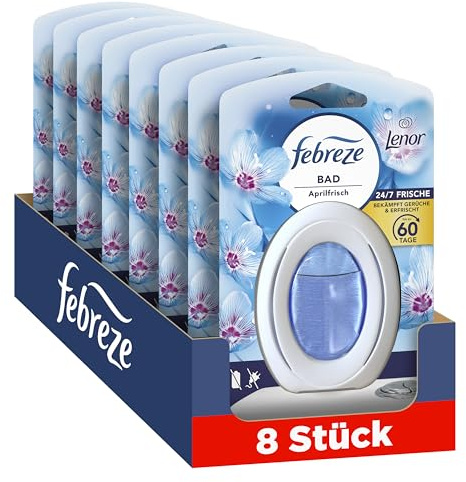 Febreze Aprilfrisch Bad Lufterfrischer 8x, Kontinuierliche Geruchsbekämpfung und -verhinderung | Bekämpft und verhindert Badgerüche kontinuierlich und sorgt für lang anhaltende Frische.