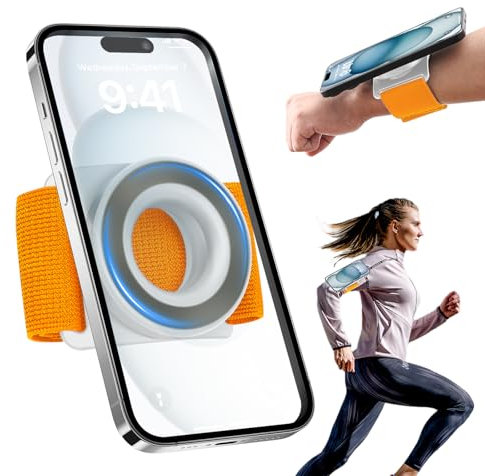 TOPGO Running Phone Holder for iPhone [360° Rotatable & Upgrade Anti-Drop] Magnetic Wrist Phone Holder, Magsafe Armband Compatible with iPhone 17 Pro and Android - Orange