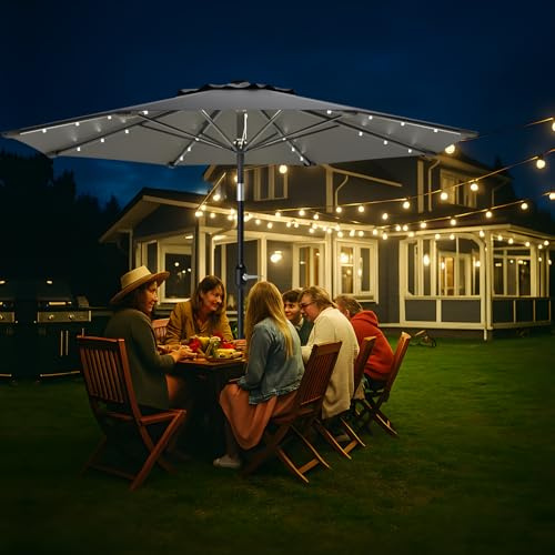 3M Sonnenschirm mit LED-Solar,Strandschirm,Sonnenschutz UPF 50+,Beidseitig 30° Neigbar,Höhenverstellbar,Marktschirm,Gartenschirm mit Kurbel,Balkonschirm,Terrassenschirm,Ohne Ständer,Anthrazit