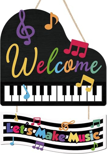TOARTi Colorful Welcome Music Themed Room Door Sign Let’s Make Music Wall Decor Vibrant Piano Musical Note Wall Hanging for Classroom Nursery Office