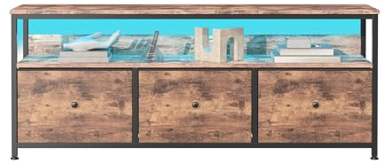 MINGZHE Mueble para TV, mesa de TV retro, soporte para medios, soporte para TV con cajones, centro de entretenimiento, consola multimedia, soporte de TV para salón, retro, marrón, 137 x 30 x 57 cm