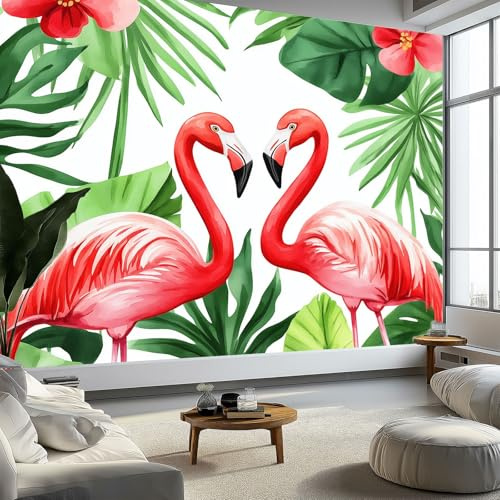 3D - Carta da parati con foglie di banano, motivo: palma, acquerello, a strisce, per soggiorno e camera da letto, colore: Verde chiaro, da parete, 300 x 210 cm (L x A)