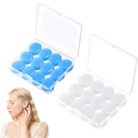 24Pcs Silicone Earplugs for Sleeping, Reusable Wax Ear Plugs for Sleeping, Soft Silicone Ear Plugs for Sleep, Moldable Noise Cancelling Earplugs with Storage Case for Snoring Swimming Studying Working