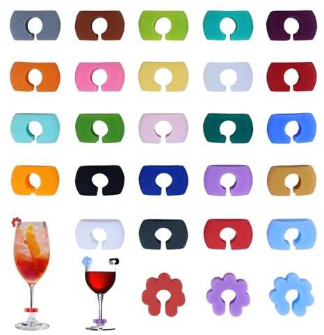 24 Pezzi Colorati Segnabicchieri Silicone con 6 Marcatori Prugna,Marcatori Bevande Identificatore Bicchiere Vino,Segna Bicchieri Calici,Vino Riutilizzabili Marcatori