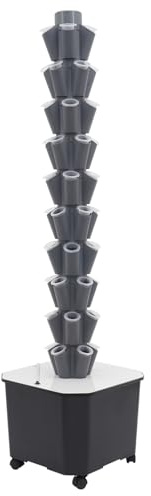 Cutycaty Hydroponik Turm Kit 10 Etagen 50 Löcher Hydroponics Tower, Pflanzturm Hydroponisches Anzuchtsystem Garden Hydroponic Growing System mit Hydratationspumpe, Adapter und 45L Wassertank (Grau)