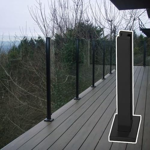 Poteau central noir pour balustrade en verre 75 cm pour utilisation en extérieur, idéal pour les sols en béton et en bois, solution moderne de garde-corps de balcon