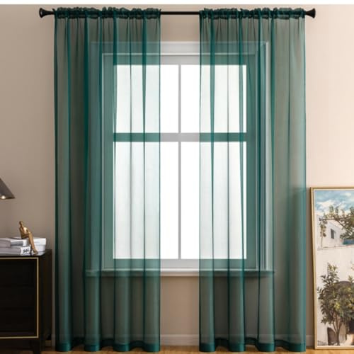 Lukery Transparent Vorhänge Wohnzimmer -2er Set, Scheibengardinen Lang Halbtransparent Gardinen Vorhänge Durchsichtig für Fenster Küche Wohnzimmer Landhaus (Dunkelgrün,140x160cm)