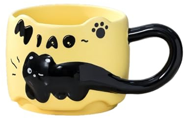 HUMOCHUSON Tasse À Café En Céramique Pour Chat 380 Ml, Poignée Queue De Chat, Divertissement Domicile Invités, Rangement Empilable Adaptée Au Lait Lait, Boisson Froide, Chaude