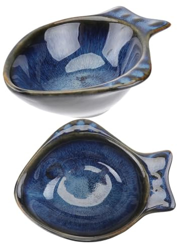 iplusmile 2 pièces Plat Assaisonnement Céramique Forme de Poisson Bols Sauce Résistants Chaud et Froid Assiette pour Condiments Vinaigre Apéritif Décoration Table