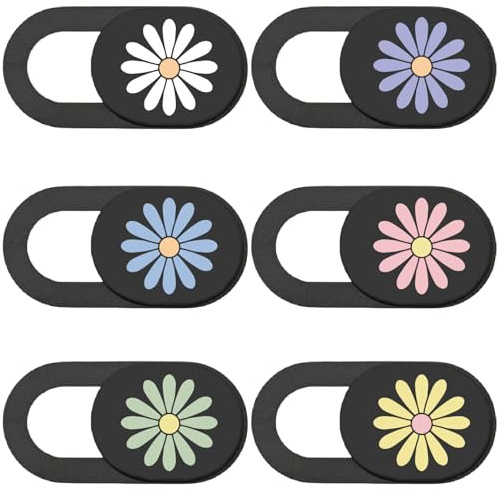 PRESSINART 6Pcs Laptop Kamera Abdeckung Webcam Schieber Margerite Schwarz Muster Privatsphäre Sicherheit Kamera Slider Für Laptop Desktop Computer Smartphone Tablet Mini PC Leicht Praktisch