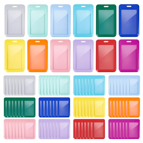 INTERWARM 96 Stück Verschiebbarer Ausweishalter 7x11cm Großer Ausweishalter Aus Hartem Kunststoff 12 farbige Ausweishülle Für Büro Schule Kreditkarten Zugangskarten Arbeitsausweise (Bunt)