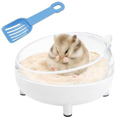 Radiella Set per Bagno di Sabbia per criceti, Vasca da Bagno criceti da 16,5 cm con Paletta, Accessori Nani sabbiera, Bordi arrotondati, Design a treppiede, Contenitore Sabbia in plastica (White)