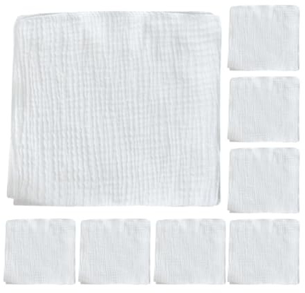 MAJORMENCH 8 Stück Mulltücher aus 100% Baumwolle Atmungsaktive und Wiederverwendbare Dreilagige Spucktücher für Neugeborene und Säuglinge 43x45cm Weiß