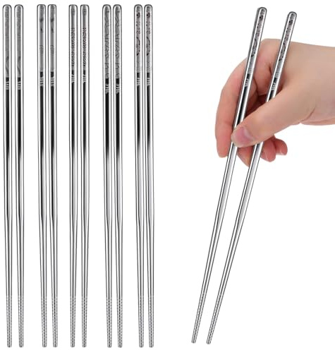 5 Paar Wiederverwendbar Metal Chopsticks, Essstäbchen Spülmaschinenfest Edelstahl Anti-Rutsch Sushi Stäbchen Japanische und Chinesische Stäbchen für Zuhause Restaurant Camping (24cm)