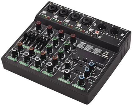 Vroomoto Mezclador de Audio Consola de Mezcla 6 Canales 256 Efectos 48V Phantom Power Grabación Estudio en Casa DJ Network Transmisión en Vivo Fuente Alimentación Tipo C