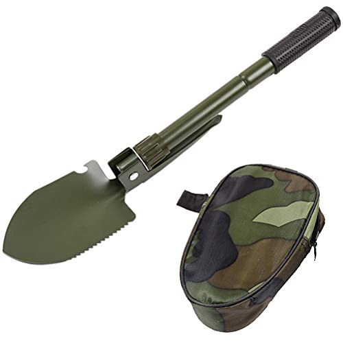 Generic Pelle Pliable D'extérieur Pelle de Camping Multifonctionnelle Pliante en Acier au Carbone avec Sac de Rangement pour Le Camping Randonnée Chasse Pêche Aventure (ArméeVert)