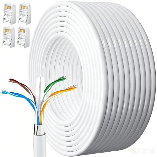MEIPEK Cat 6 Ethernet Cable 20m Shielded FTP 23AWG White Lan Cable | Gigabit High Speed Extra Long External Bulk Internet FTP 23AWG Shielded Network Cable for Routers Modems