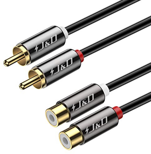 J&D 2 RCA Extension Cable, Gold Plated Copper Shell Heavy Duty 2 RCA Male to Female Stereo Audio Extension Cable, 0.9 Meter