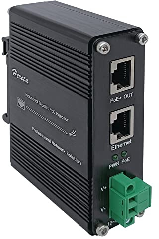 Hardened Industrial Gigabit PoE+ Injector 12-48VDC Input with DIN-Rail and Wall Mount Connecting The IEEE 802.3 af/at PoE Device (30W)
