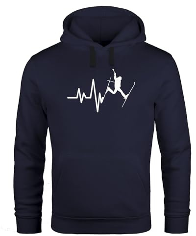 MoonWorks® Hoodie Herren Ski Herzschlag Frequenz Skifahrer Wintersportler Kapuzen-Pullover Schwarz L