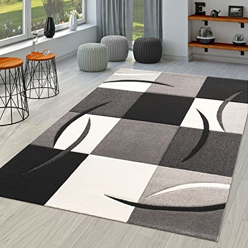TT Home Wohnzimmer Teppich Moderner Kurzflor 3D Optik Geometrisches Wellen Design, Farbe: Schwarz-Weiß, Größe:200x290 cm