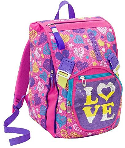 Zaino scuola SEVEN - SHINEHEART - Rosa - estensibile - 28 LT - Paillettes reversibili - elementari e medie