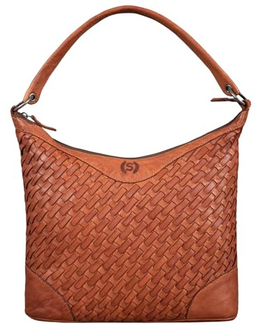 STILORD Chiara Damentasche Leder Cognac Handtasche Groß Shopper Frauen Ledertasche Hobo Tasche Elegante Schultertasche Tote Bag Vintage Geflochten Farbe:Vintage - Cognac