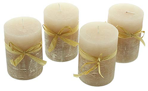 Kerze Champagner, im 4er Set mit einem Ø 6,7 x 9 cm, Brenndauer ca. 38 Stunden