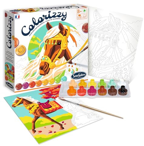 Sentosphère 3904506 Colorizzy, Malen nach Zahlen, Malset für Kinder, Pferde, Bastelset, Kreativ-Set, DIY, Multi