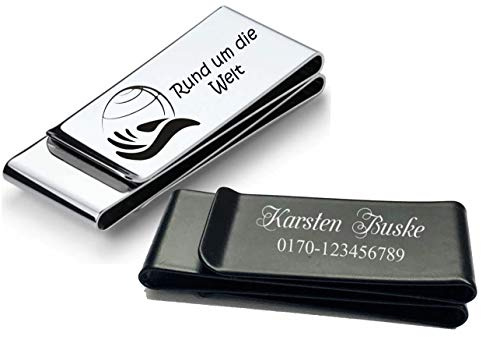 aplusashop ID Geldklammer dreifach mit Gravur nach Wunsch Edelstahl Geldclip NEU 2 Farben (Silber, Mit Gravur)