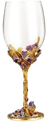 XUDREZ Red/White Wine Glass, Handmade Painted Enamel Flower Gin Wine Glass Long Stem Lead Free Crystal Wine Glasses, Ideal Gifts for Women Mum Friends Mothers Day (Golden)