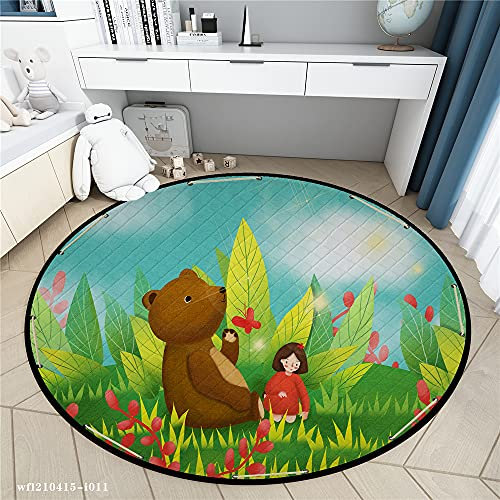 MeeTe Spielzeug Aufbewahrungsdecke Spieldecke Baby Krabbelmatte, Süßer Bär Wald Runde Baby Spielmatte Teppich, Durchmesser 150cm (Stil 11)
