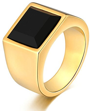 KnSam Herren Ring, Ringe Herren Edelstahl Quadrat Aus Edelstahl Siegelring Für Herren Männer Mit Zirkonia Gold Ring Mit Kostenlos Gravur