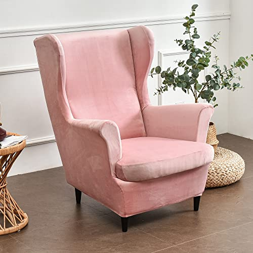 Highdi 2-Teilig Ohrensessel Bezug für Stradmon Stuhl, Stretch Luxus Samt Sesselüberwürfe, Elastisch Sesselhusse mit Armlehne für Ohrensessel, Relaxsessel, Fernsehsessel (Rosa)
