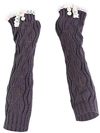 Herbests Gestrickte Fingerlose Handschuhe Damen Lange Rüsche Armstulpen Pulswärmer Halb Handstulpen Armwärmer Armstulpen Handwärmer Fäustlinge Elastische Winterwärmer Stulpen mit Daumenloch Dunkelgrau