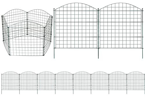 Sonnewelt Valla de estanque valla de jardín valla de metal elementos de valla de jardín recinto de animales valla al aire libre para perros 10 elementos de valla, 12 barras de fijación (arco superior)