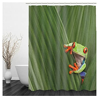Hoisy Duschvorhang, Schimmelfreier Duschvorhang Frosch Mit Blättern Grün Größe 150X180CM Schnell Trocknend Polyestergewebe Badezimmerzubehör