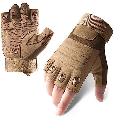 JAWSEU Militär Taktische Fingerlose Halbfinger Handschuhe Herren fur Motorrad, Airsoft Militär Handschuhe für Motorrad Jagd Radfahren Schießen Wandern Camping MTB Handschuhe