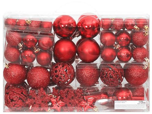 vidaXL Weihnachtskugel Set 111 TLG., Weihnachtsbaumkugel Größen, Christbaumkugeln für Weihnachtsbäume Girlanden, Christbaumschmuck Weihnachtsschmuck, Rot Polystyrol