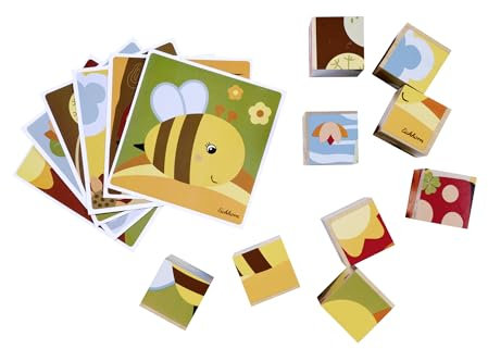 Eichhorn 100006849 - Bilderwürfel mit 6 Tiermotiven inkl. Motivvorlagen, bestehend aus 9 Bausteinen, 12x12 cm groß, kreatives Würfelpuzzle aus 100% FSC zertifiziertem Birkenholz, ab 3 Jahren