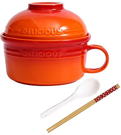 Keramische Ramenschalen, Porzellanschalen for Suppe, Suppentasse, 550 ml, japanische Keramik-Instant-Nudelschüssel, Porzellan-Tassenform, Suppenschüssel mit Deckel und 550 ml (C ( Color : Oranje , Siz