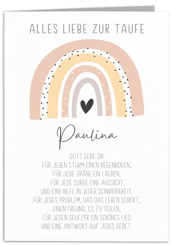 Taufkarte Mädchen Junge personalisiertes Taufgeschenk Regenbogen Karte Taufe Geschenk Klappkarte mit Umschlag 10,5 x 14,8 cm (Apricot)