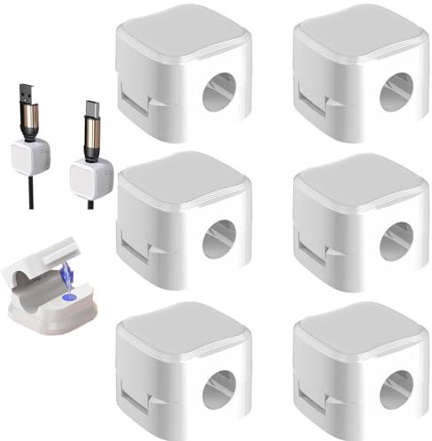 YQBFTC 6 Pcs Clips Câble,Support de Câble Chargement Magnétique Téléphone Adhésif Puissant Gestionnaire de Câbles,Organisateur de Câbles,Rangements de câbles pour Bureau,Table de Nuit,HDMI,USB,Blanc
