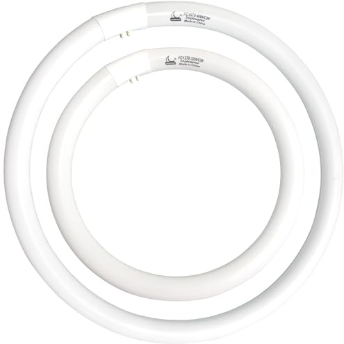 FC16T9/CW 40W and FC12T9/CW 32W Cool White Set, 16 inch T9 40 Watts Circular Bulb & 12 inch 32 Watts Round Fluorescent Light Bulbs, Circline Kitchen and Bath Light Bulb, 4100K, G10q 4 pin Prong
