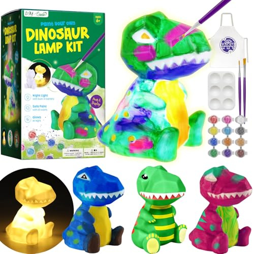 Dino Lampe Bastelset Junge und Mädchen 6-12 Jahre, DIY Malset & Geschenk | Dino als Geschenk zum Kindergeburtstag und Geburtstagsgeschenk für Jungen und Mädchen ab 6, Nachtlicht fürs Kinderzimmer