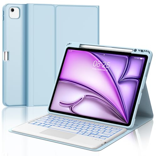 SENGBIRCH Funda Teclado para iPad Air 13 M4 2026/M3 2025/M2 2024 con Touchpad, Bluetooth Desmontable, Español Ñ Retroiluminación Teclado para iPad Air 13 Pulgadas M4/M3/M2 (2024-2026), Azul Claro