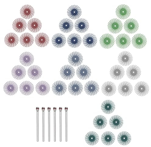 uxcell Juego de 42 discos de cerdas radiales de 1 pulgada, grano 80-2500, kit de cepillo abrasivo con 6 mandriles de vástago de 1/8 pulgadas para limpieza de pulido de joyas, madera, metal